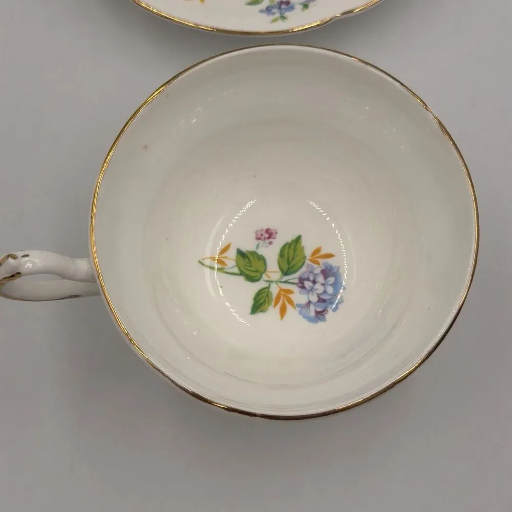 Vintage Regina Fine Bone China Floral Cup & Saucer Gold Trim England Flaw